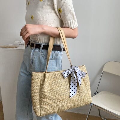 stylub Straw Woven Leather Strap Handbag