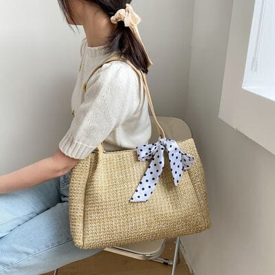 stylub Straw Woven Leather Strap Handbag
