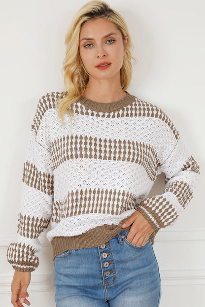 stylub Striped Round Neck Long Sleeve Knit Top