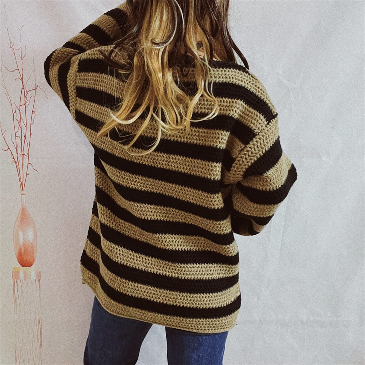 stylub Striped Round Neck Long Sleeve Sweater