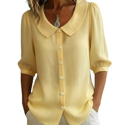 Stylub Summer Loose Blouse Shirt Women Button Tops Casual Cotton Linen Shirt Casual Short Sleeve Shirts For Women Thin Cardigan ﻿