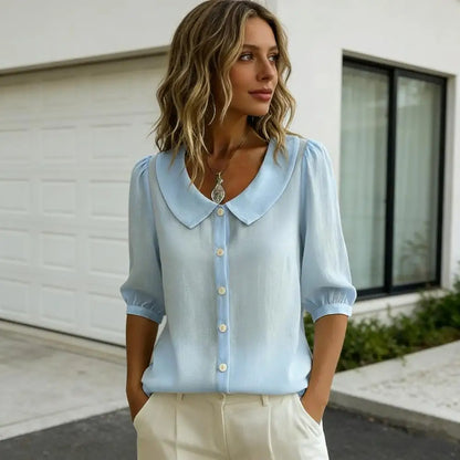 Stylub Summer Loose Blouse Shirt Women Button Tops Casual Cotton Linen Shirt Casual Short Sleeve Shirts For Women Thin Cardigan ﻿