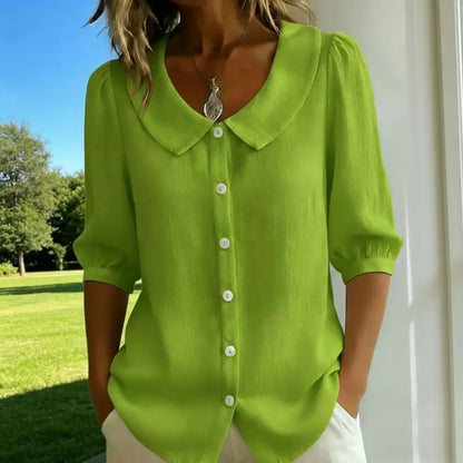 Stylub Summer Loose Blouse Shirt Women Button Tops Casual Cotton Linen Shirt Casual Short Sleeve Shirts For Women Thin Cardigan ﻿