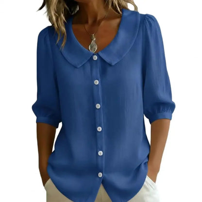 Stylub Summer Loose Blouse Shirt Women Button Tops Casual Cotton Linen Shirt Casual Short Sleeve Shirts For Women Thin Cardigan ﻿