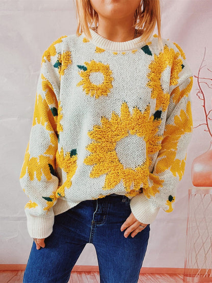 stylub Sunflower Dropped Shoulder Long Sleeve Sweater