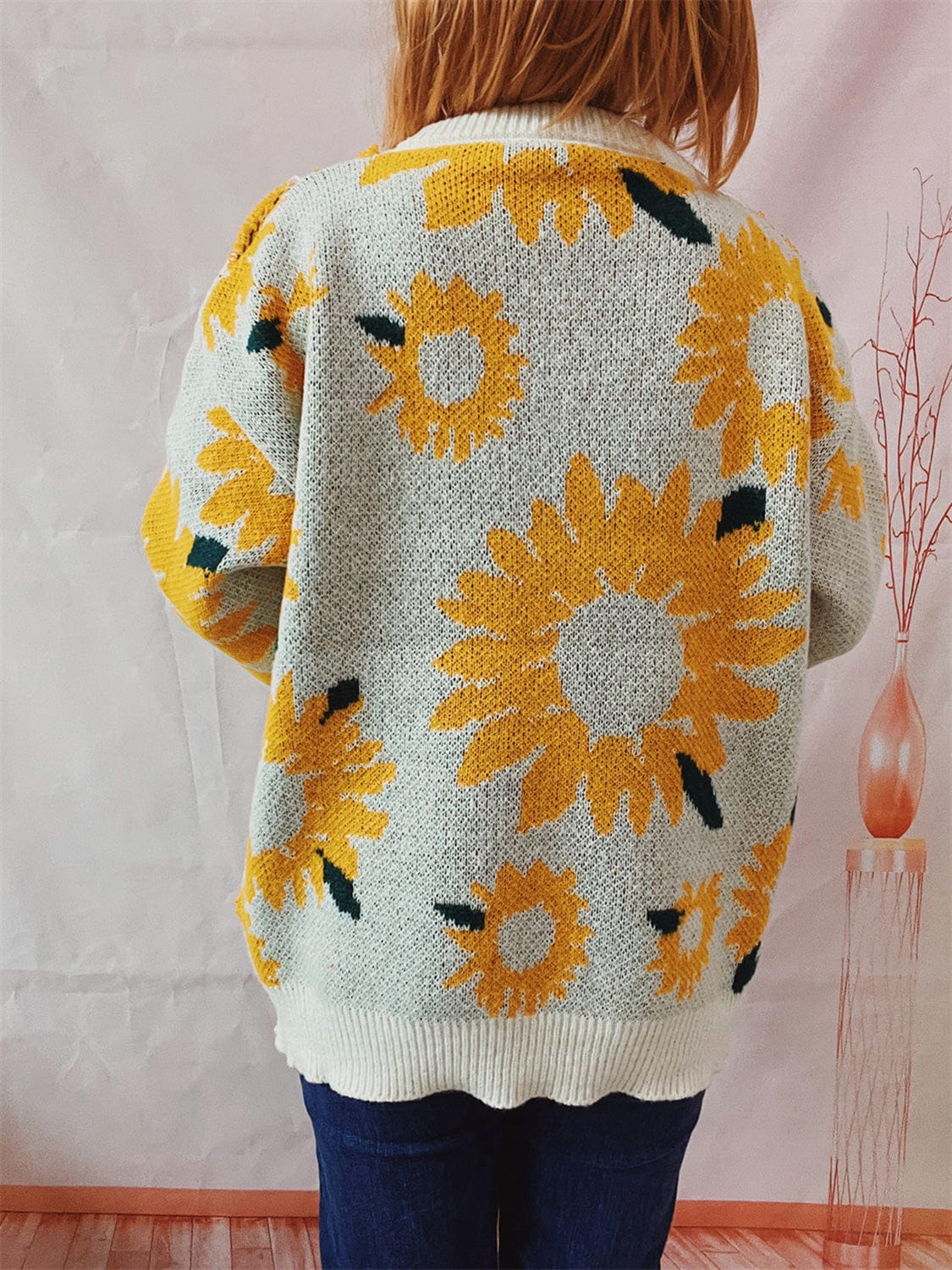 stylub Sunflower Dropped Shoulder Long Sleeve Sweater