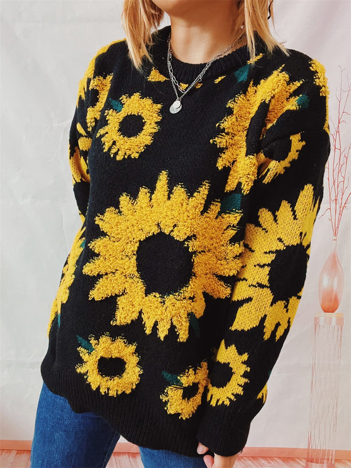 stylub Sunflower Dropped Shoulder Long Sleeve Sweater