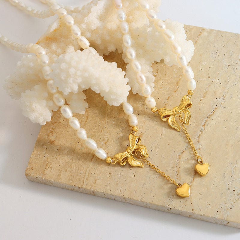 stylub Titanium Steel Freshwater Pearl Heart Necklace