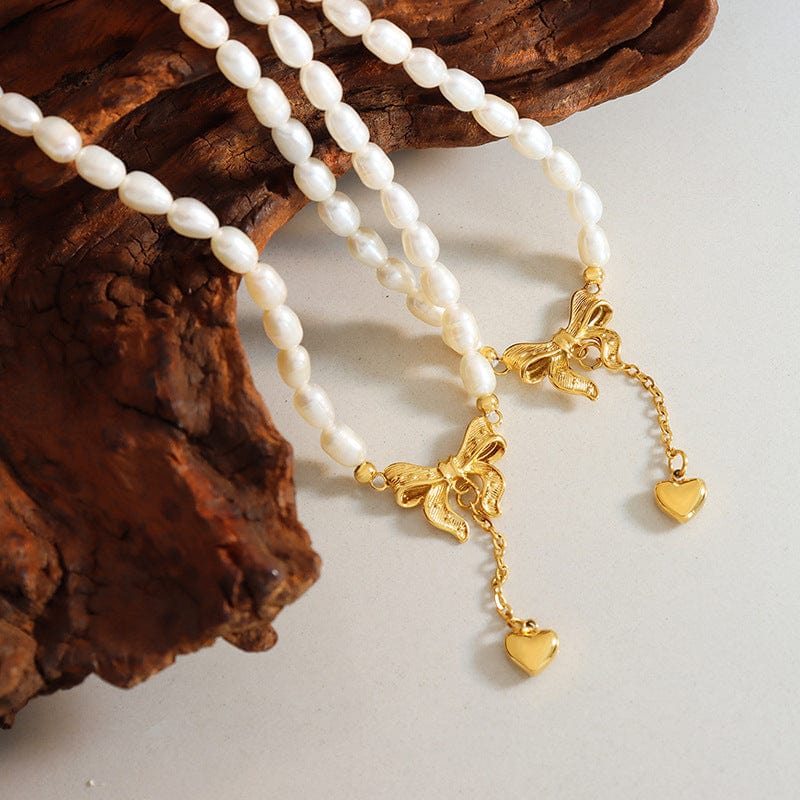 stylub Titanium Steel Freshwater Pearl Heart Necklace