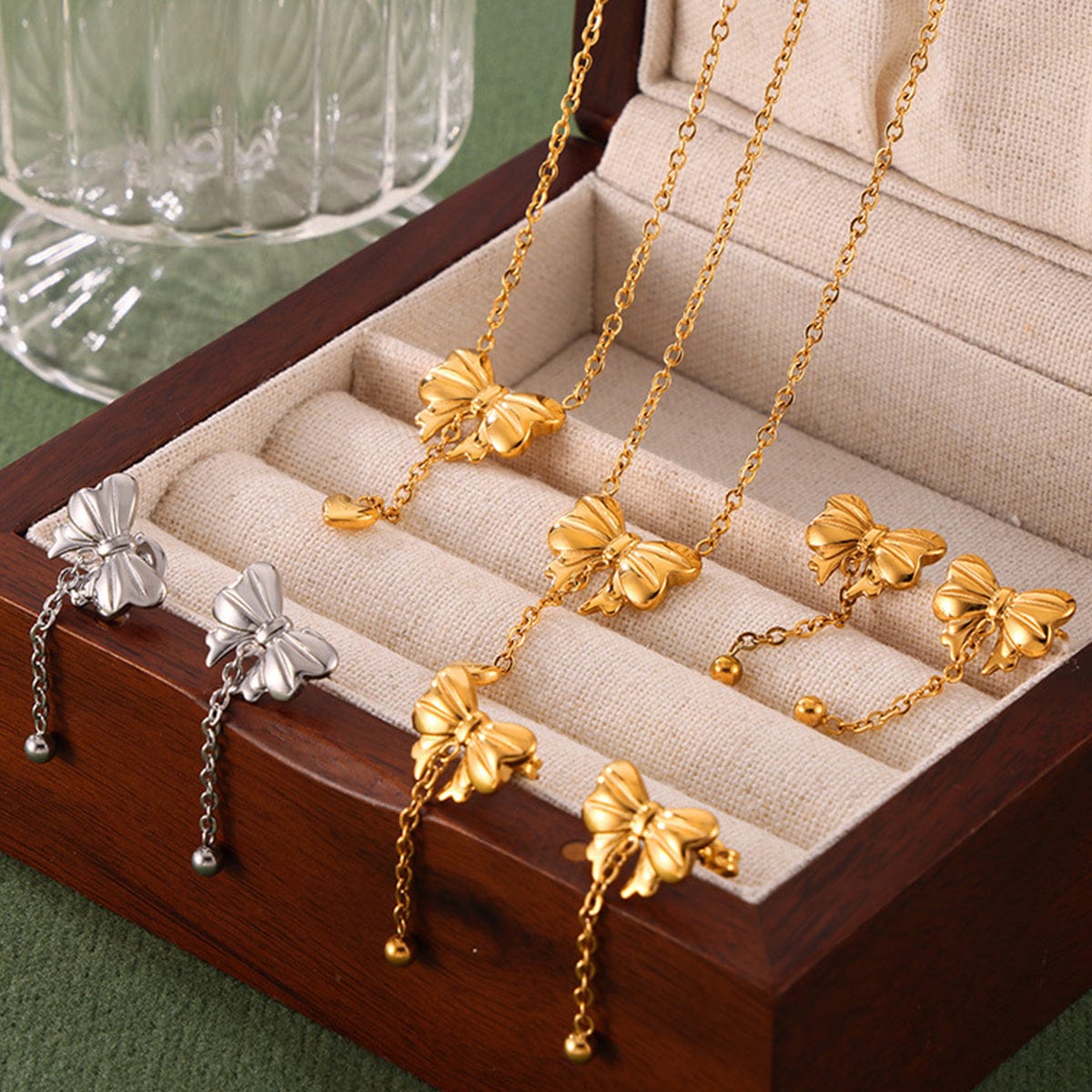 stylub Titanium Steel Gold-Plated Bow Pendant Necklace