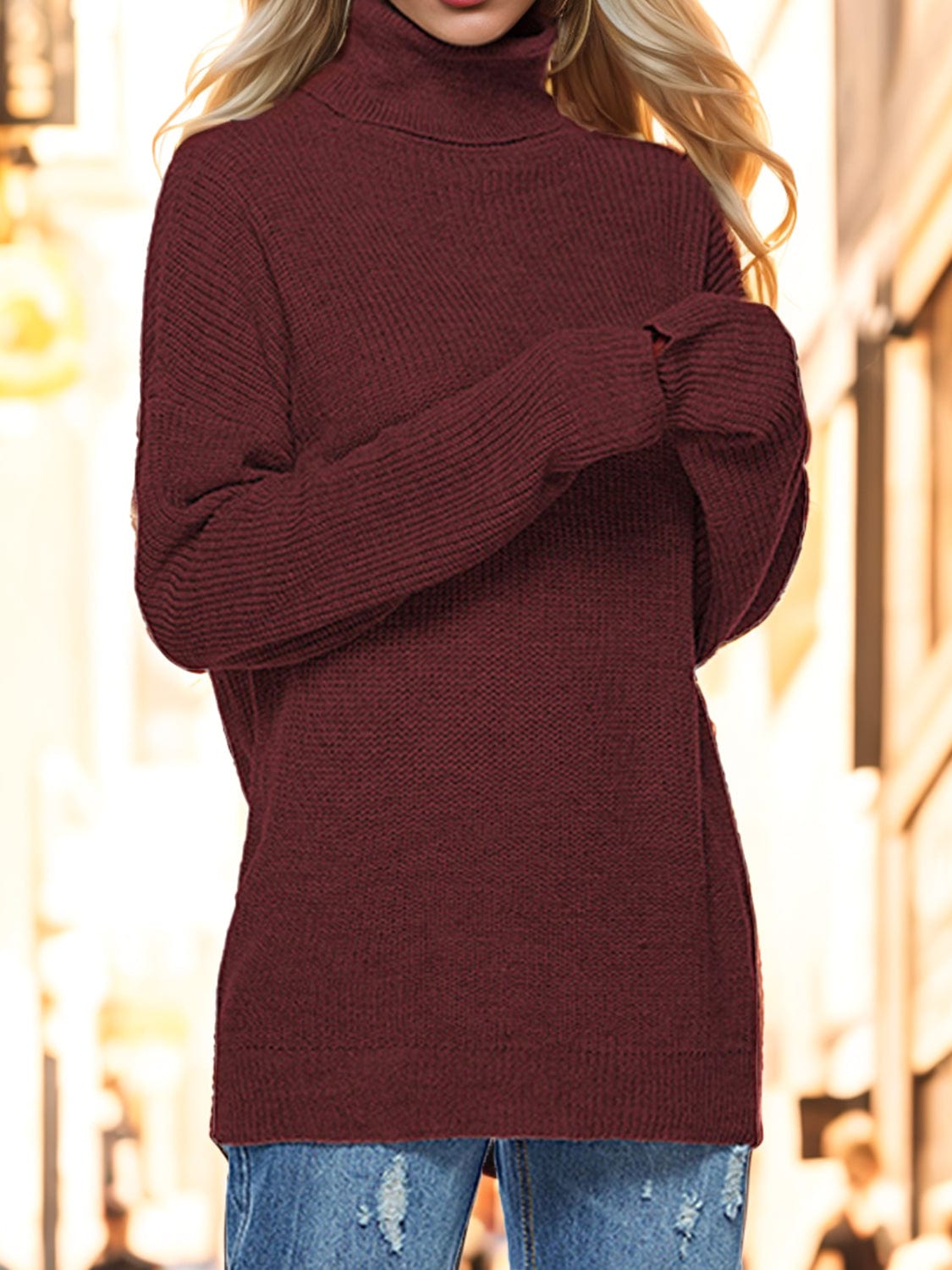 stylub Turtleneck Drop Shoulder Long Sleeve Sweater