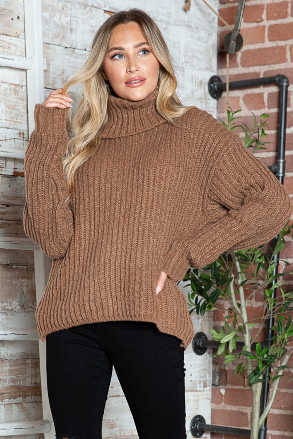 stylub Turtleneck Dropped Shoulder  Pullover Sweater