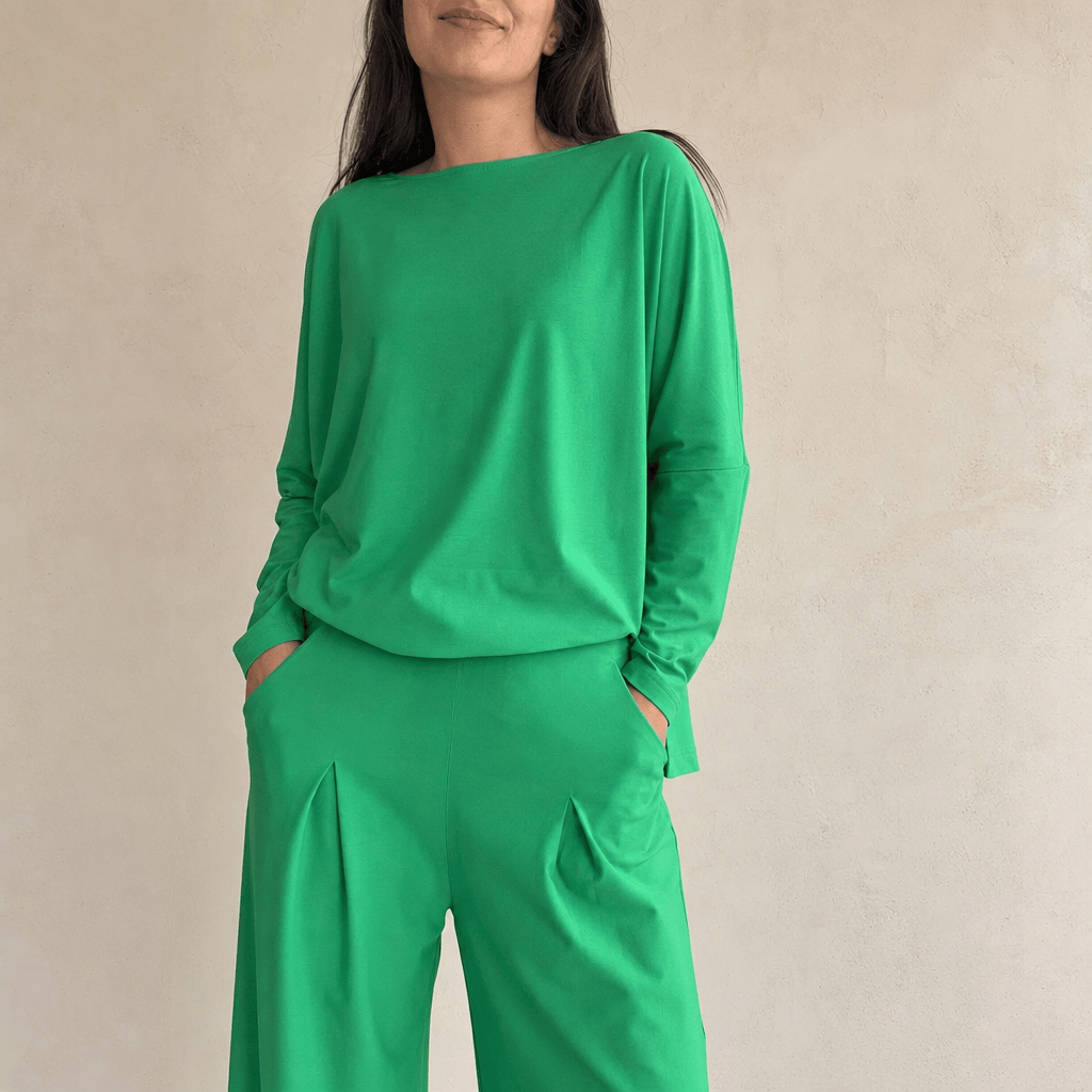 Stylub Women's Solid Color Casual Tappered Round Neck Long Sleeve Two Pieces