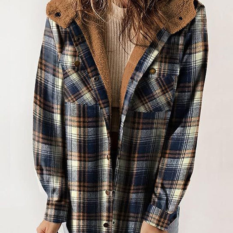 Stylub Women's Thickened Flannel Plaid Hooded Jacket for Autumn and Winter