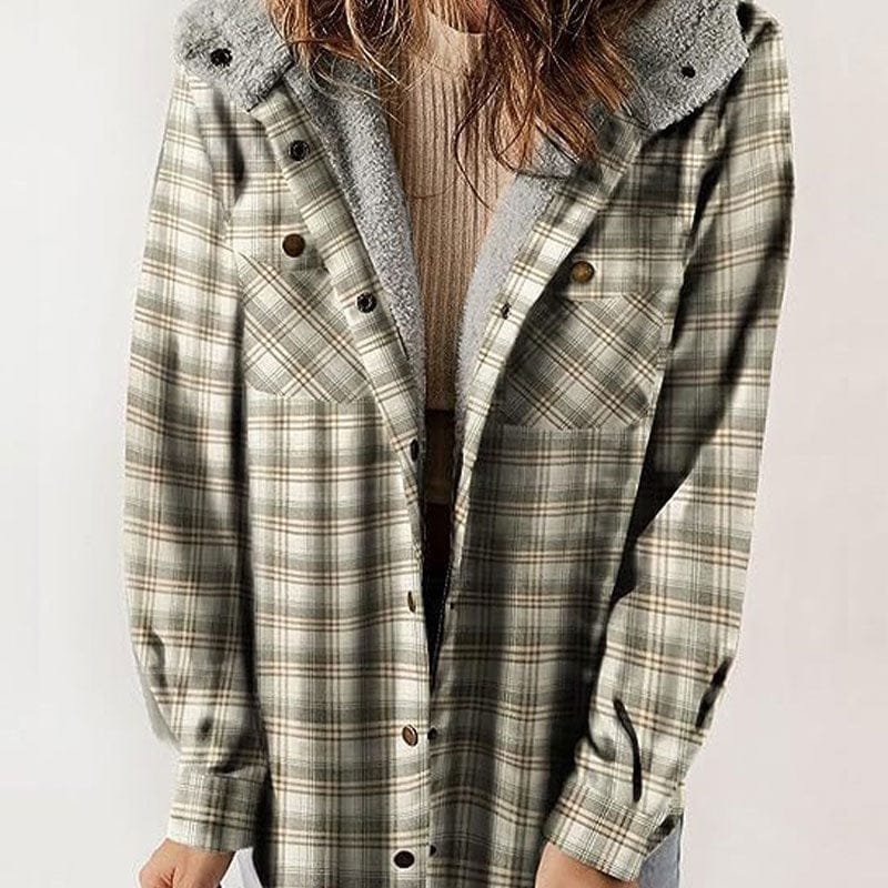 Stylub Women's Thickened Flannel Plaid Hooded Jacket for Autumn and Winter