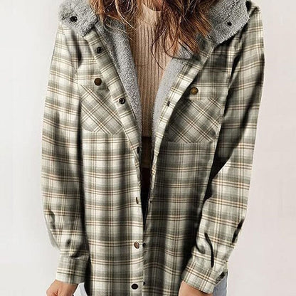 Stylub Women's Thickened Flannel Plaid Hooded Jacket for Autumn and Winter