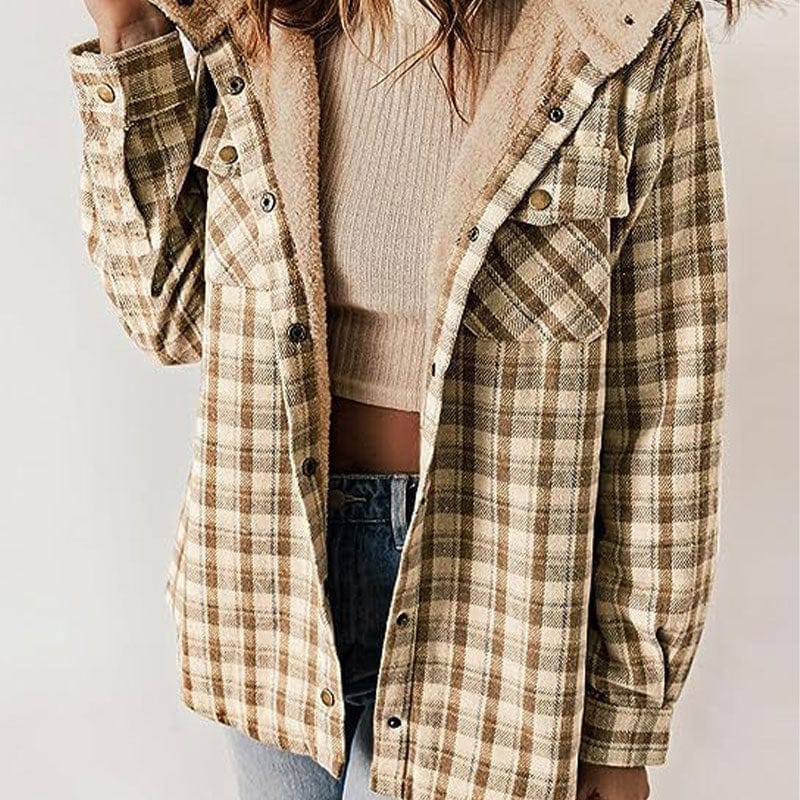 Stylub Women's Thickened Flannel Plaid Hooded Jacket for Autumn and Winter