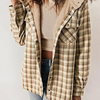 Stylub Women's Thickened Flannel Plaid Hooded Jacket for Autumn and Winter