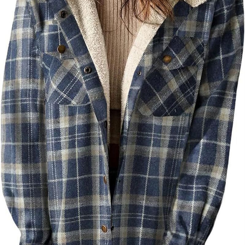 Stylub Women's Thickened Flannel Plaid Hooded Jacket for Autumn and Winter