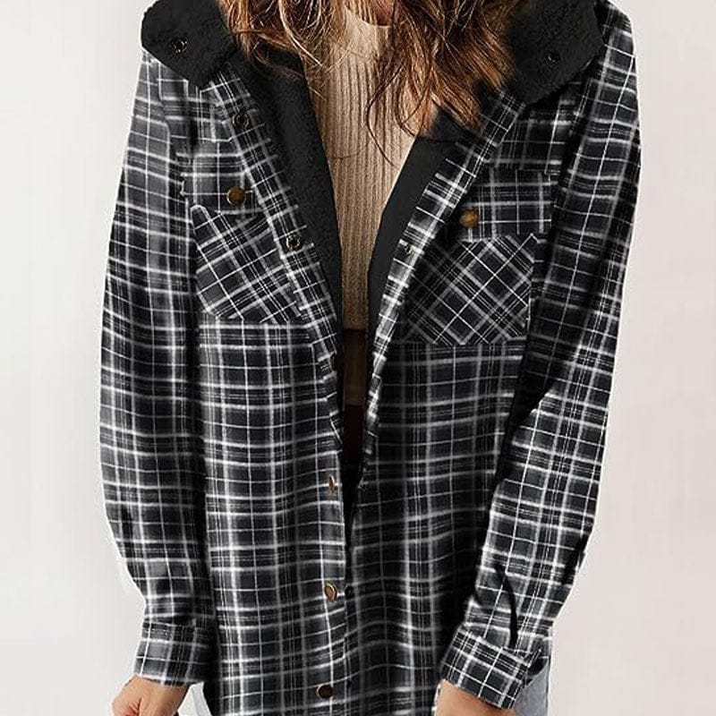 Stylub Women's Thickened Flannel Plaid Hooded Jacket for Autumn and Winter