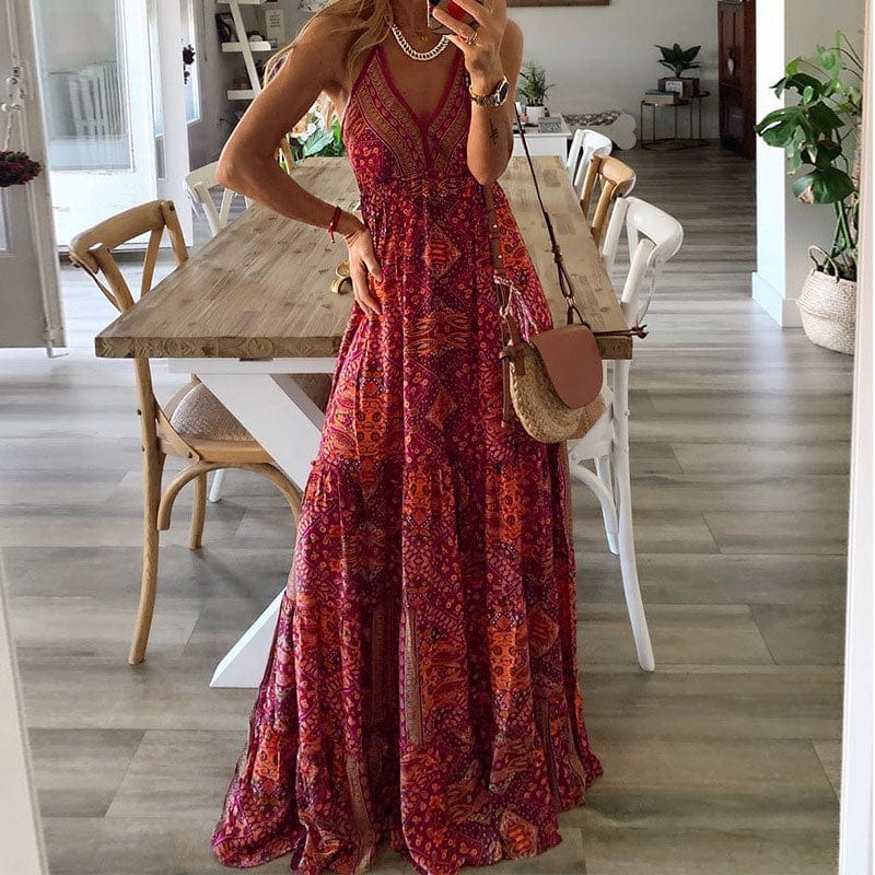 stylub Wren - Boho Spaghetti Strap V-Neck Maxi Dress