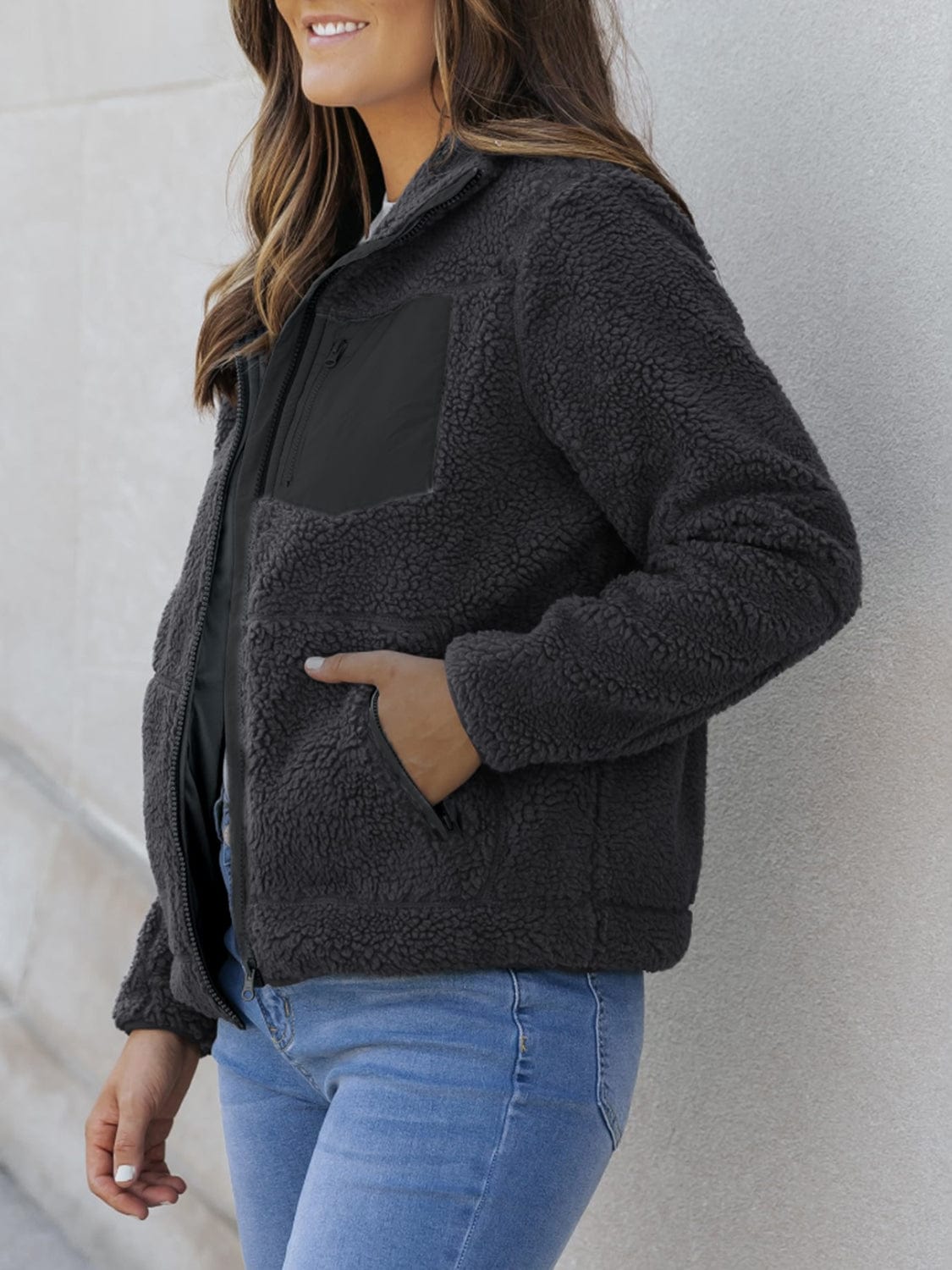 stylub Zip Up Long Sleeve Plush Jacket