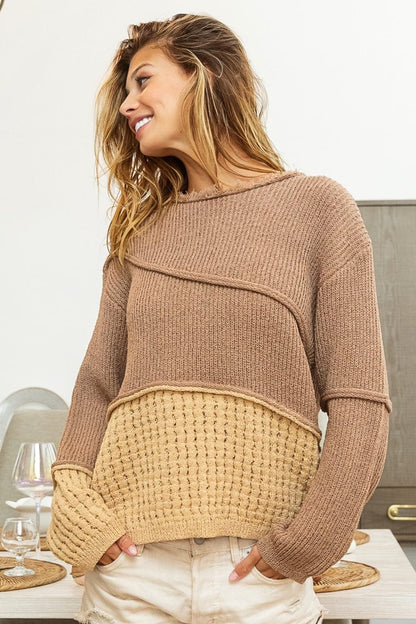 Trendsi BiBi Texture Detail Contrast Drop Shoulder Sweater