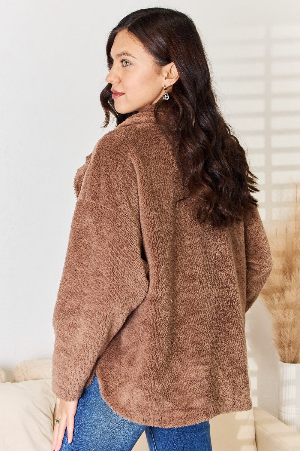 Trendsi Culture Code Double Breasted Fuzzy Coat