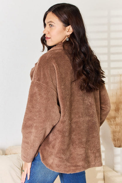 Trendsi Culture Code Double Breasted Fuzzy Coat