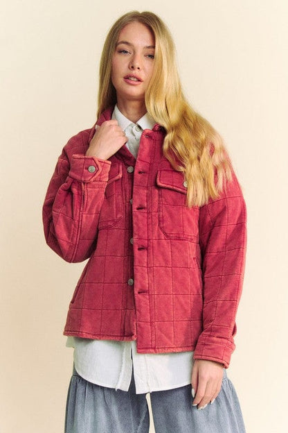 Trendsi Davi & Dani Quilted Button Down Shacket with Chest Pockets