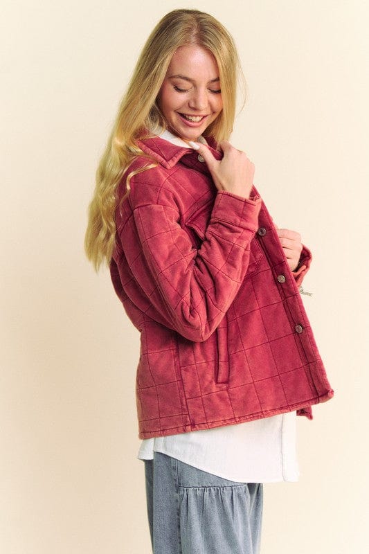 Trendsi Davi & Dani Quilted Button Down Shacket with Chest Pockets
