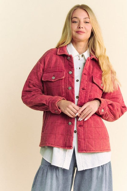 Trendsi Davi & Dani Quilted Button Down Shacket with Chest Pockets