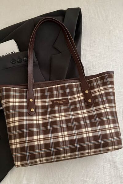 Trendsi Plaid PU Leather Tote Bag