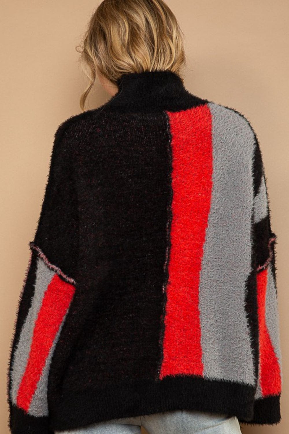 Trendsi POL Turtleneck Color Block Fringe Detail Sweater